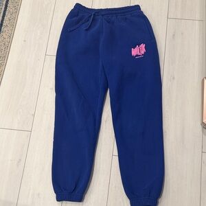 White Fox Boutique Navy Joggers with Pink Logo